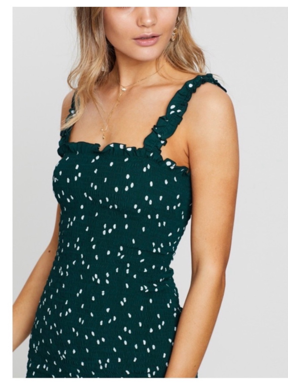 Faithfull the Brand Green Polka Dot Ruffle Mini Dress - Picture 4 of 10